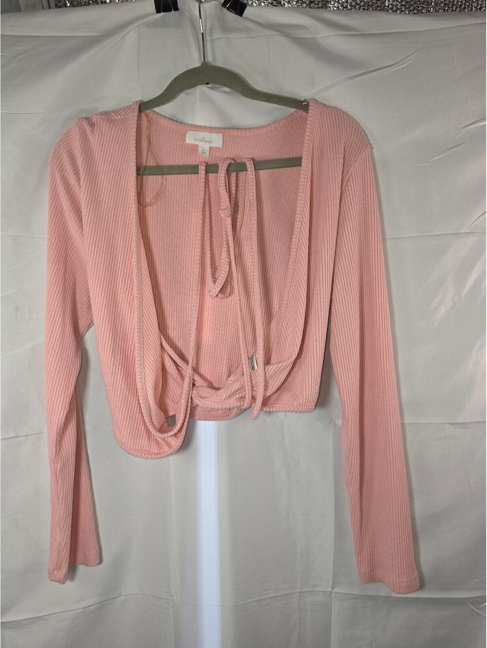 Colsie Pink Ribbed Cozy Wrap Long Sleeve Crop Top Size XL Balletcore Lounge
